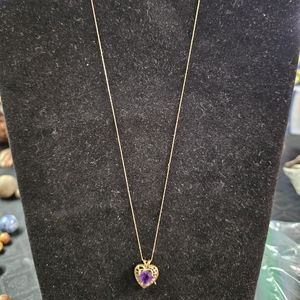 Amethyst Heart with 'I Love You' + Pave Diamonds Pendant & Necklace
